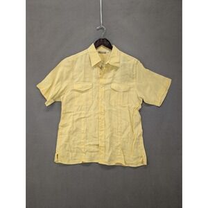 Flume Italy Mens Linen Flax Blend Short Sleeve Button Up Shirt Yellow Size M